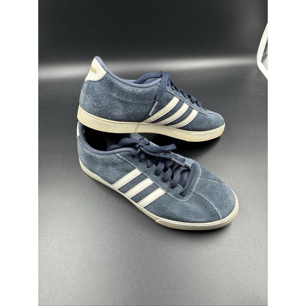 adidas Women's Navy Blue Suede Athletic Sneakers with White Stripes